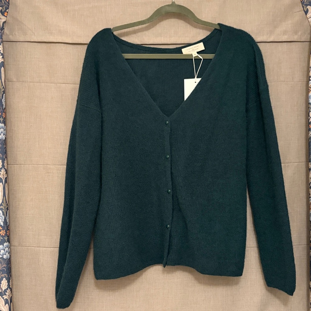 Sezane Deep Forest Green V-Neck Button Cardigan - Picture 7 of 10